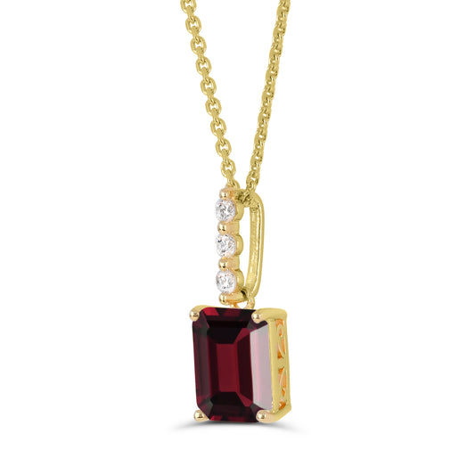 10K Yellow Gold Garnet and Diamond Pendant Necklace 18"