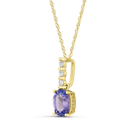 10K Yellow Gold Tanzanite and Diamond Pendant Necklace 18"