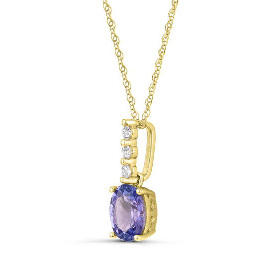 10K Yellow Gold Tanzanite and Diamond Pendant Necklace 18"