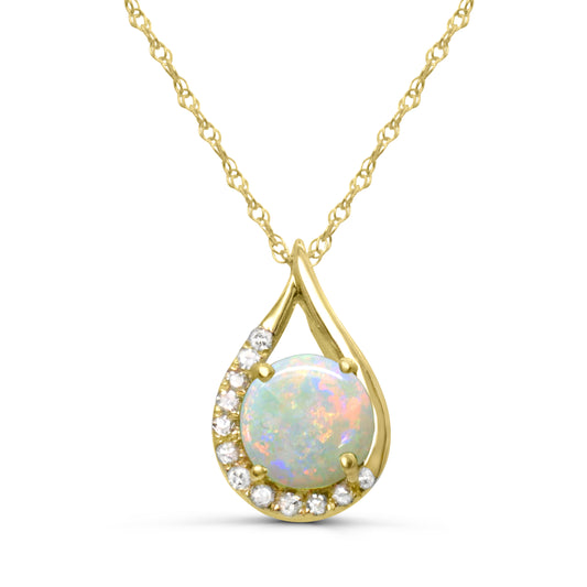 10K Yellow Gold Ethiopian Opal and Diamond Pendant Necklace 18"