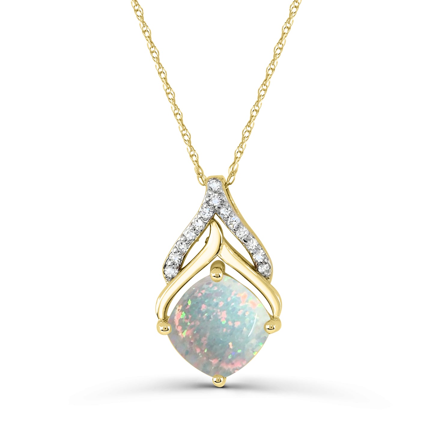 10K Yellow Gold Opal and Diamond Pendant Necklace 18"