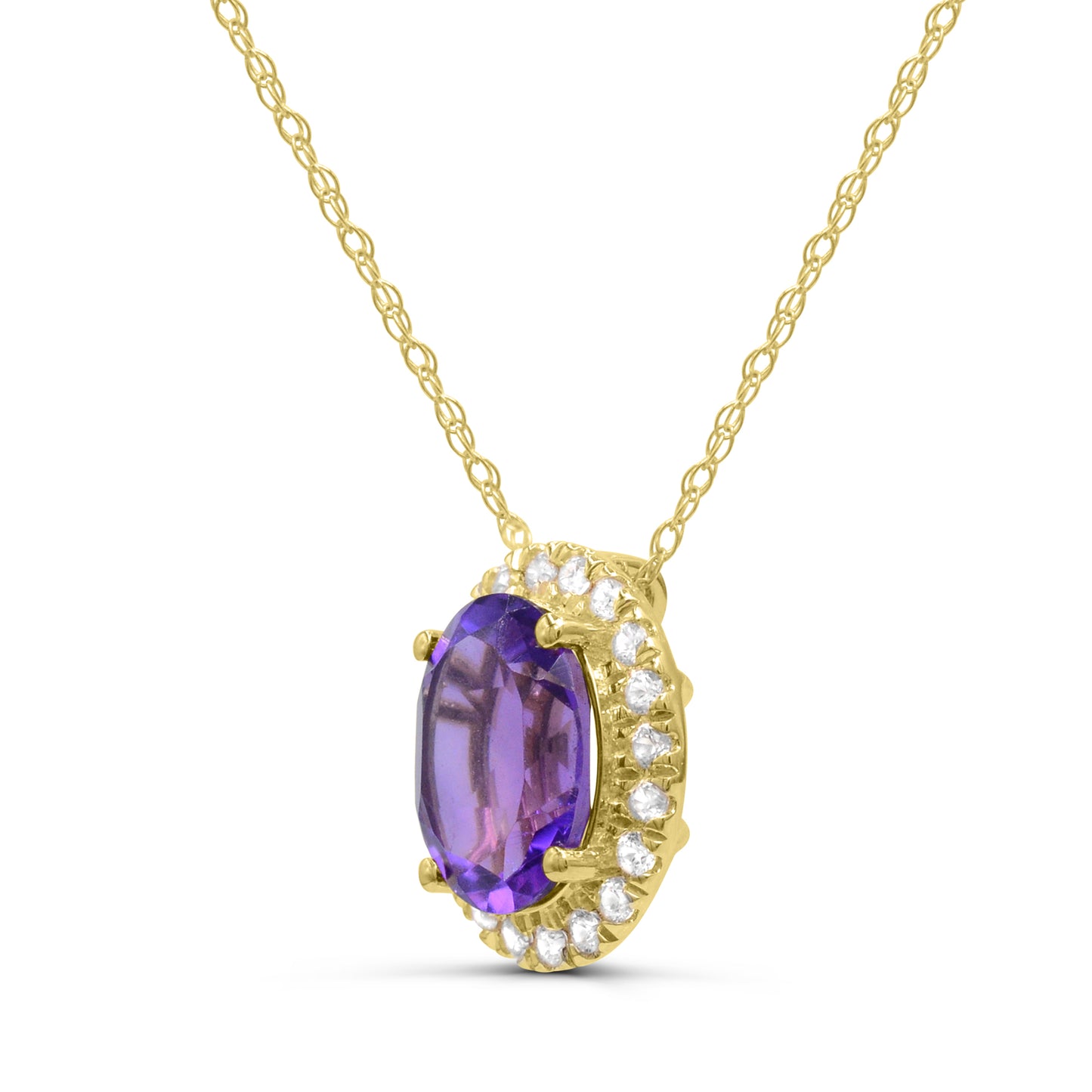 10K Yellow Gold Amethyst and White Zircon Pendant Necklace 18"