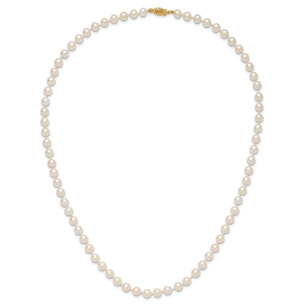 14k Yellow Gold 6-7mm White Round Akoya Saltwater Cultured Pearl Necklace