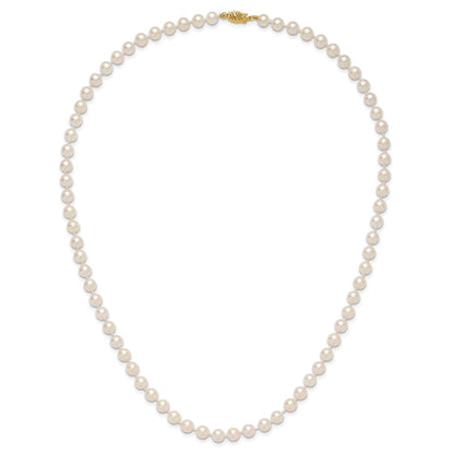 14k Yellow Gold 6-7mm White Round Akoya Saltwater Cultured Pearl Necklace