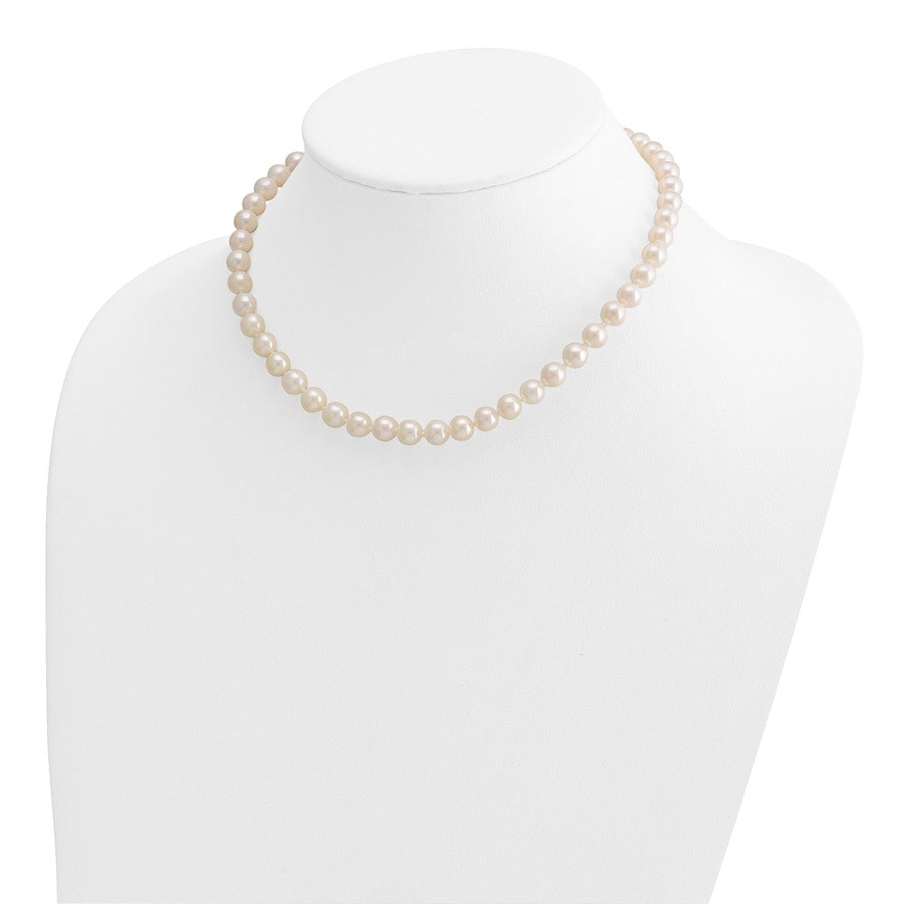 14k Yellow Gold 7-8mm White Round Akoya Saltwater Cultured Pearl Necklace