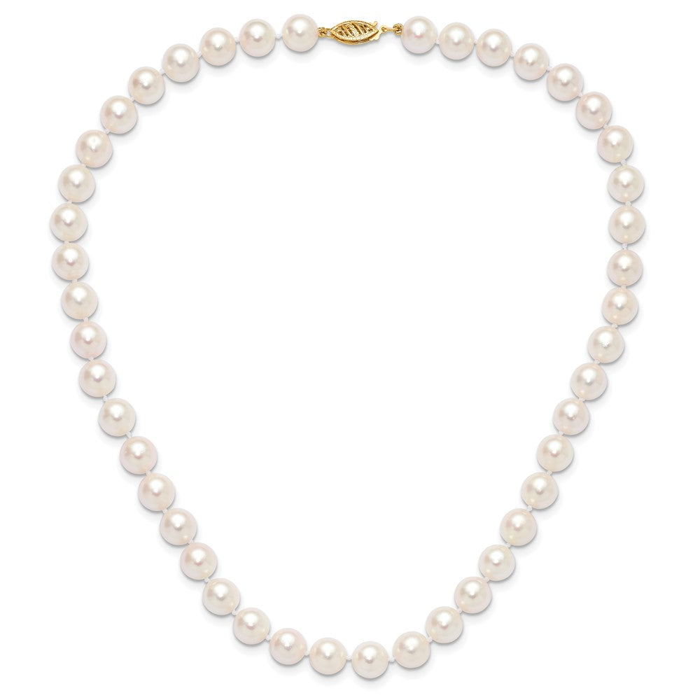 14k Yellow Gold 8-9mm White Round Akoya Saltwater Cultured Pearl Necklace