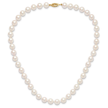 14k Yellow Gold 8-9mm White Round Akoya Saltwater Cultured Pearl Necklace