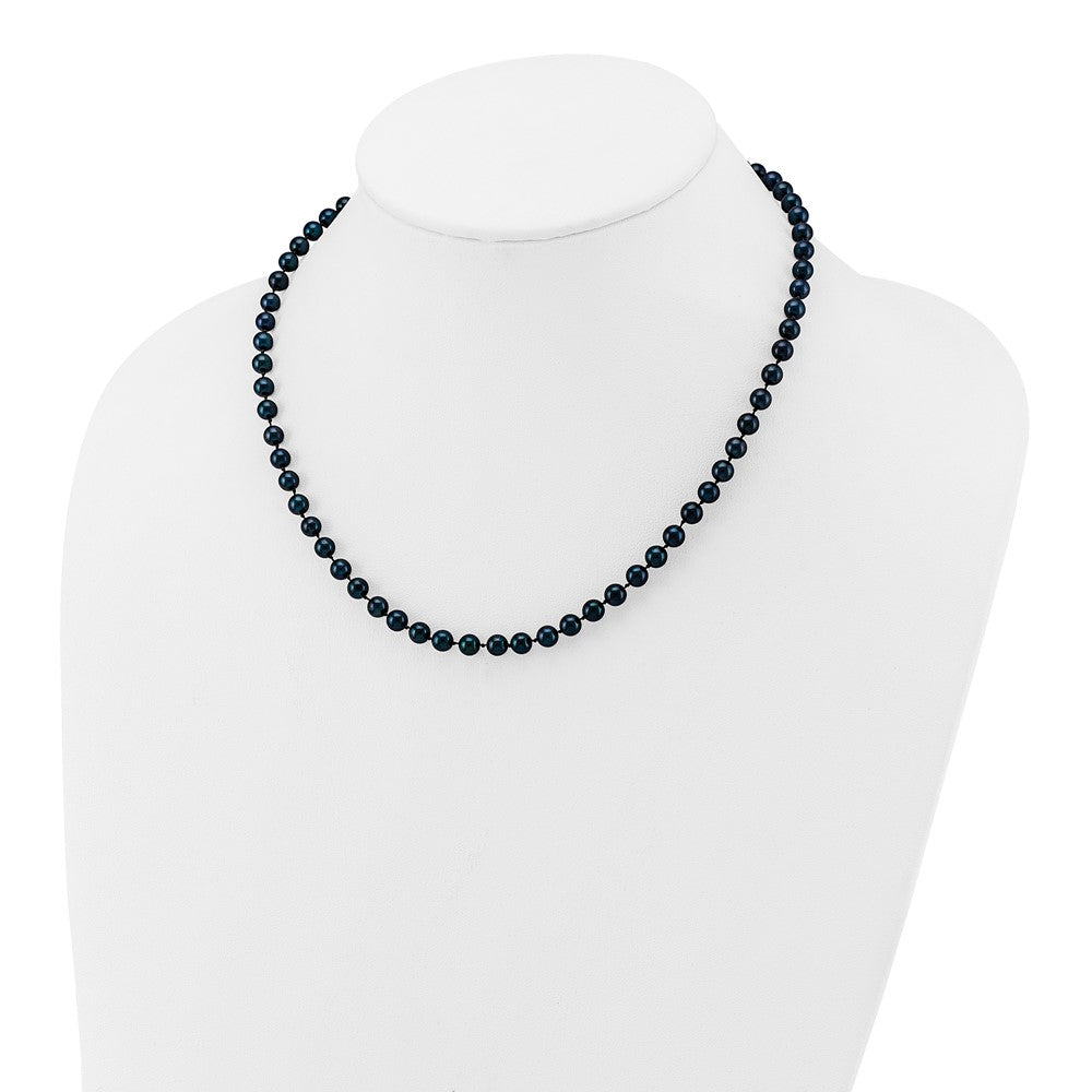 14k White Gold 5-6mm Black Round Akoya Saltwater Cultured Pearl Necklace