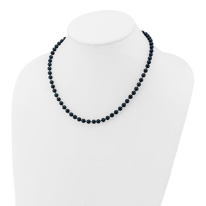 14k White Gold 5-6mm Black Round Akoya Saltwater Cultured Pearl Necklace