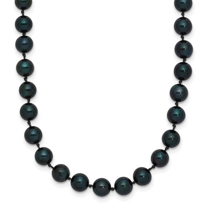 14k White Gold 5-6mm Black Round Akoya Saltwater Cultured Pearl Necklace