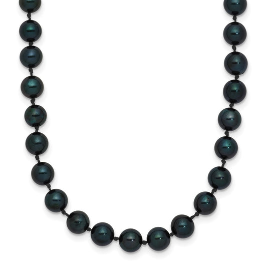 14k White Gold 5-6mm Black Round Akoya Saltwater Cultured Pearl Necklace