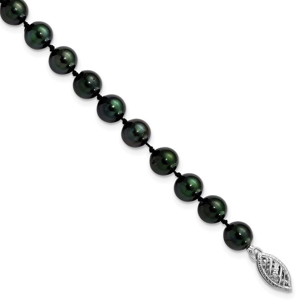 14k White Gold Black Round Akoya Saltwater Cultured Pearl 7 inch Bracelet