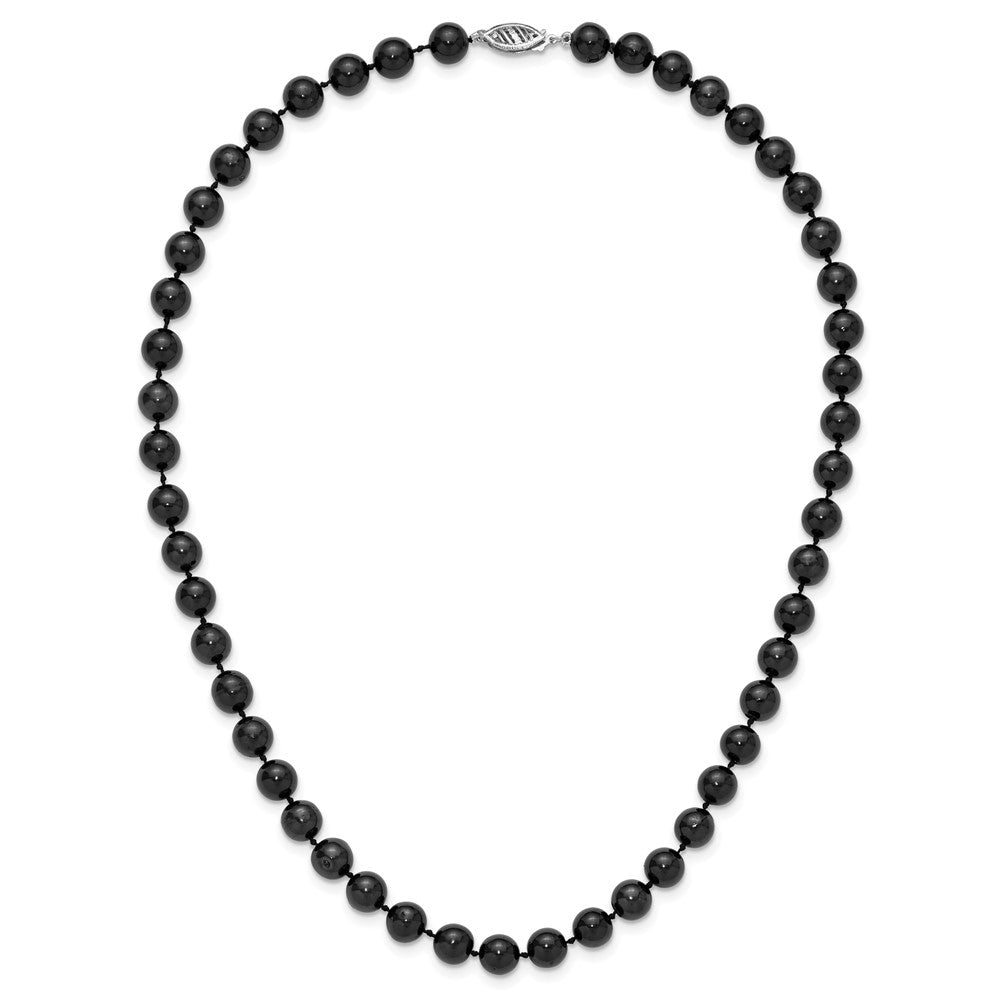14k White Gold 7-8mm Black Round Akoya Saltwater Cultured Pearl Necklace