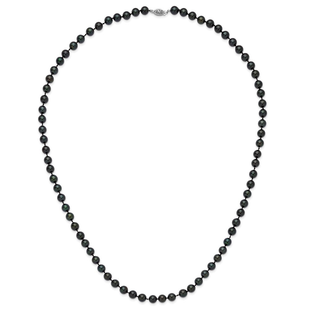 14k White Gold 7-8mm Black Round Akoya Saltwater Cultured Pearl Necklace