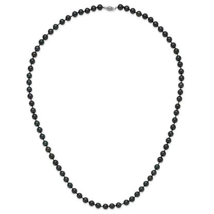 14k White Gold 7-8mm Black Round Akoya Saltwater Cultured Pearl Necklace