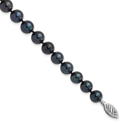 14k White Gold Black Round Akoya Saltwater Cultured Pearl 7 inch Bracelet