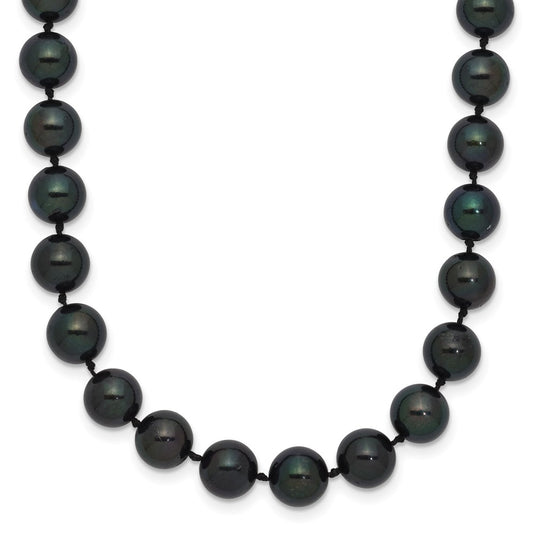 14k White Gold 7-8mm Black Round Akoya Saltwater Cultured Pearl Necklace