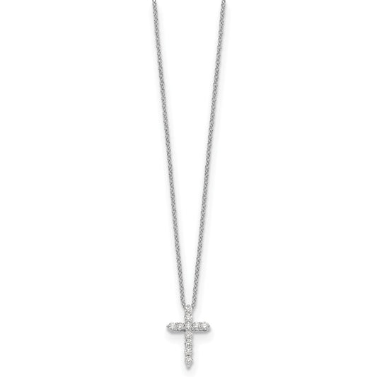 14k White Gold 1/4 Ct Diamond Cross Pendant Necklace 18"