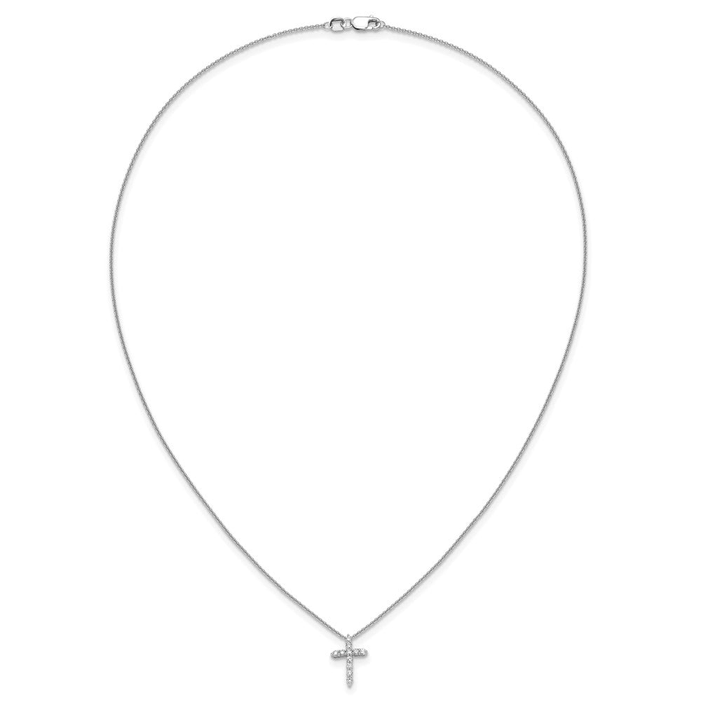 14k White Gold 1/4 Ct Diamond Cross Pendant Necklace 18"