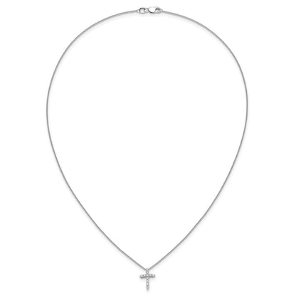 14k White Gold 1/4 Ct Diamond Cross Pendant Necklace 18"
