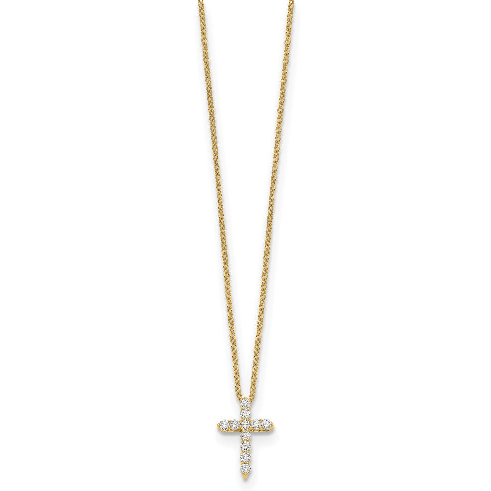 14k Gold Polished Diamond Cross Pendant Necklace 18"