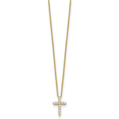 14k Gold Polished Diamond Cross Pendant Necklace 18"