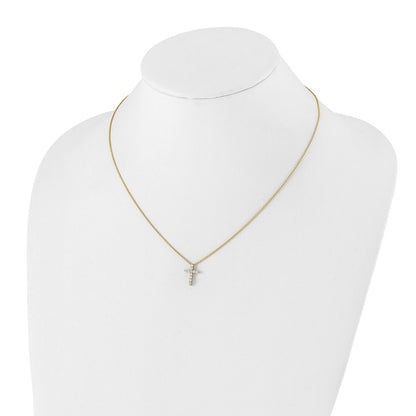 14k Gold Polished Diamond Cross Pendant Necklace 18"