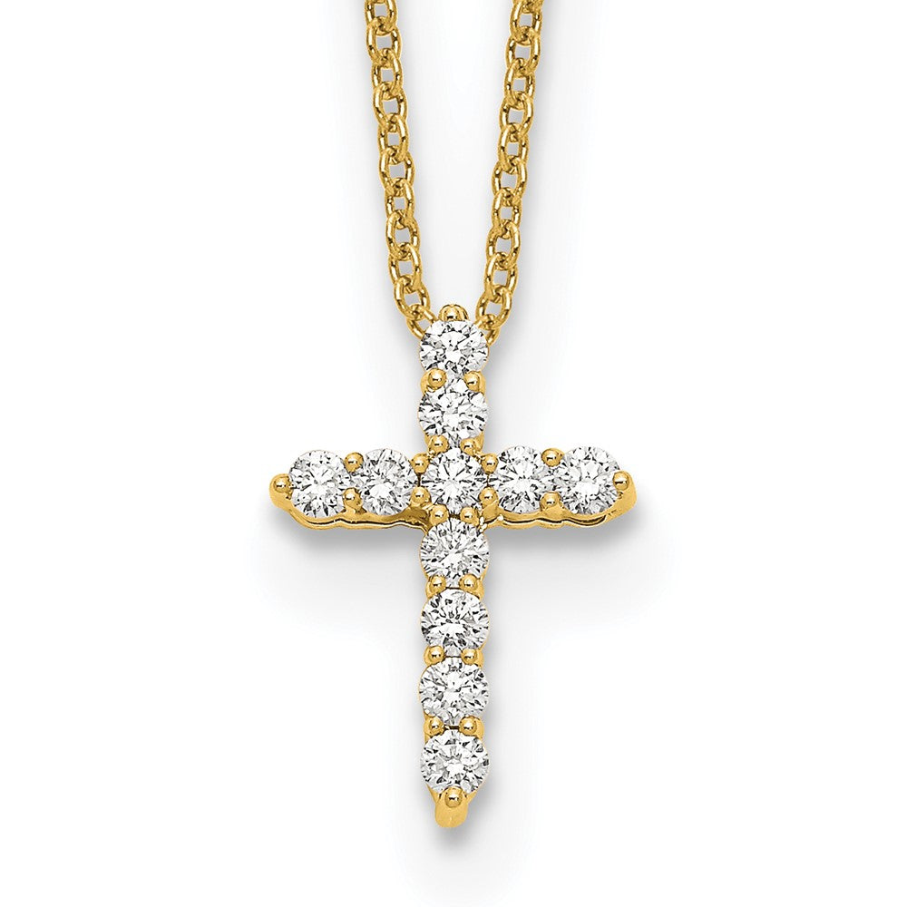 14k Gold Polished Diamond Cross Pendant Necklace 18"