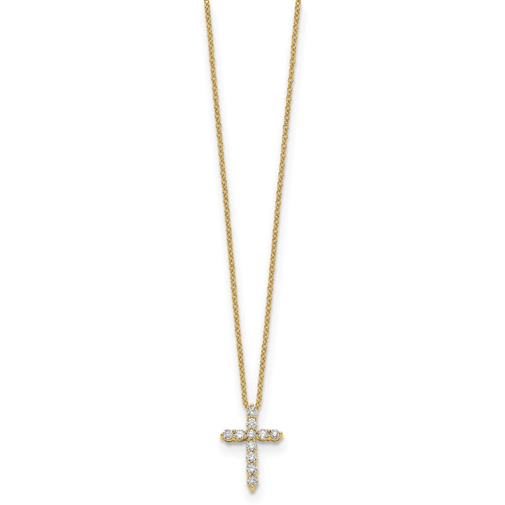 14k Gold Polished Diamond Cross Pendant Necklace 18"