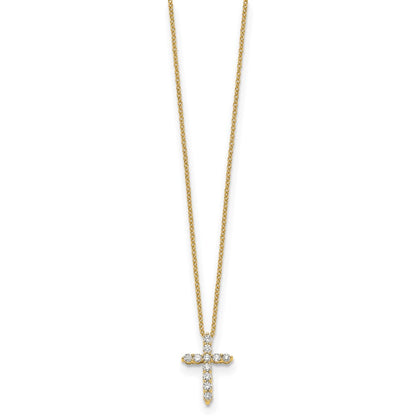 14k Gold Polished Diamond Cross Pendant Necklace 18"
