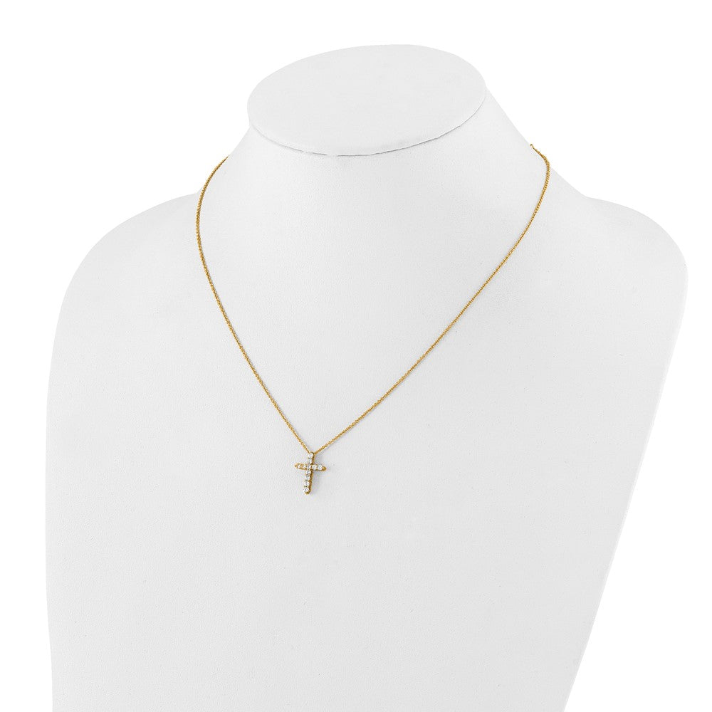 14k Gold Polished Diamond Cross Pendant Necklace 18"