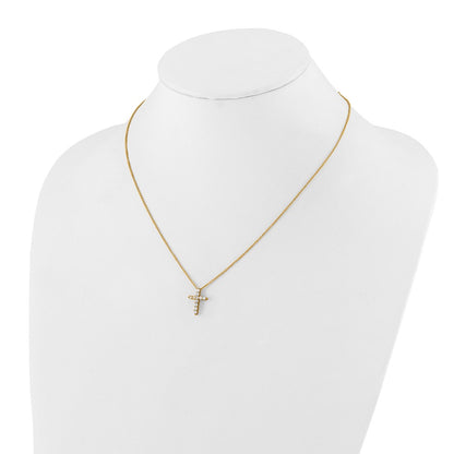 14k Gold Polished Diamond Cross Pendant Necklace 18"