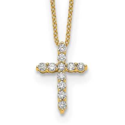 14k Gold Polished Diamond Cross Pendant Necklace 18"