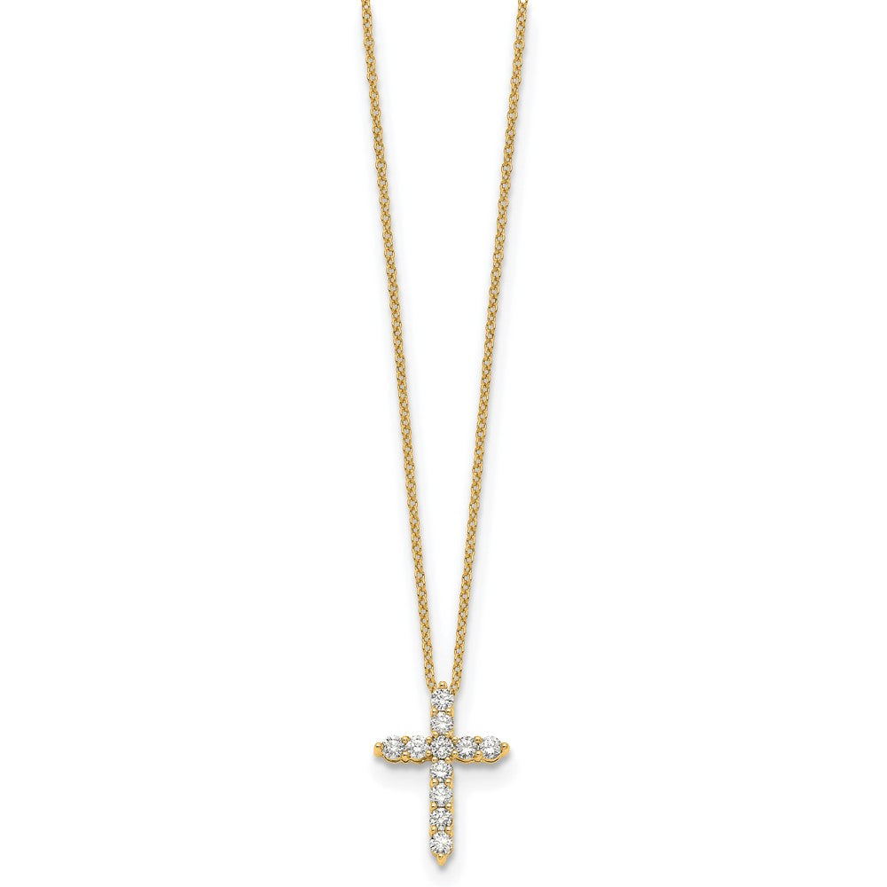 14k Gold Polished Diamond Cross Pendant Necklace 18"