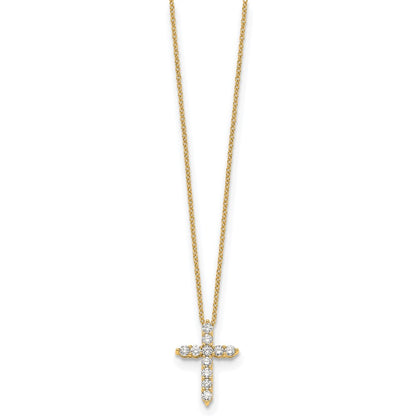14k Gold Polished Diamond Cross Pendant Necklace 18"
