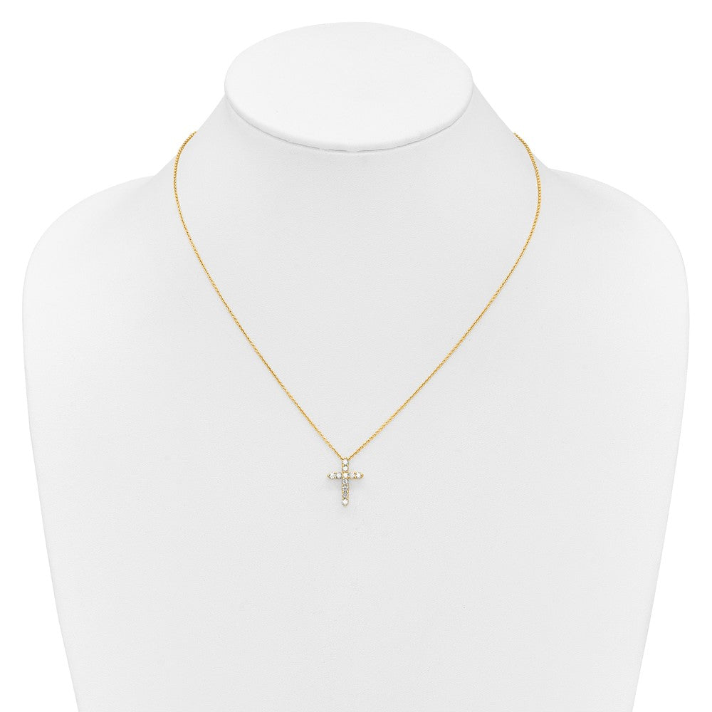 14k Gold Polished Diamond Cross Pendant Necklace 18"