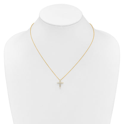 14k Gold Polished Diamond Cross Pendant Necklace 18"