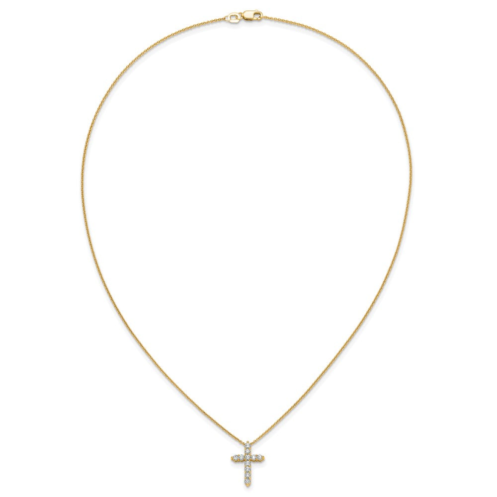 14k Gold Polished Diamond Cross Pendant Necklace 18"