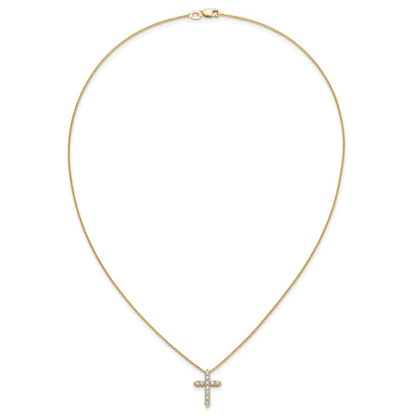 14k Gold Polished Diamond Cross Pendant Necklace 18"
