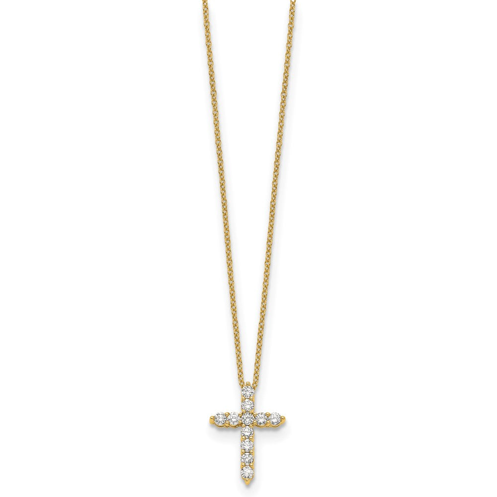 14k Gold Polished Diamond Cross Pendant Necklace 18"
