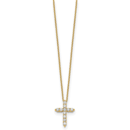 14k Gold Polished Diamond Cross Pendant Necklace 18"