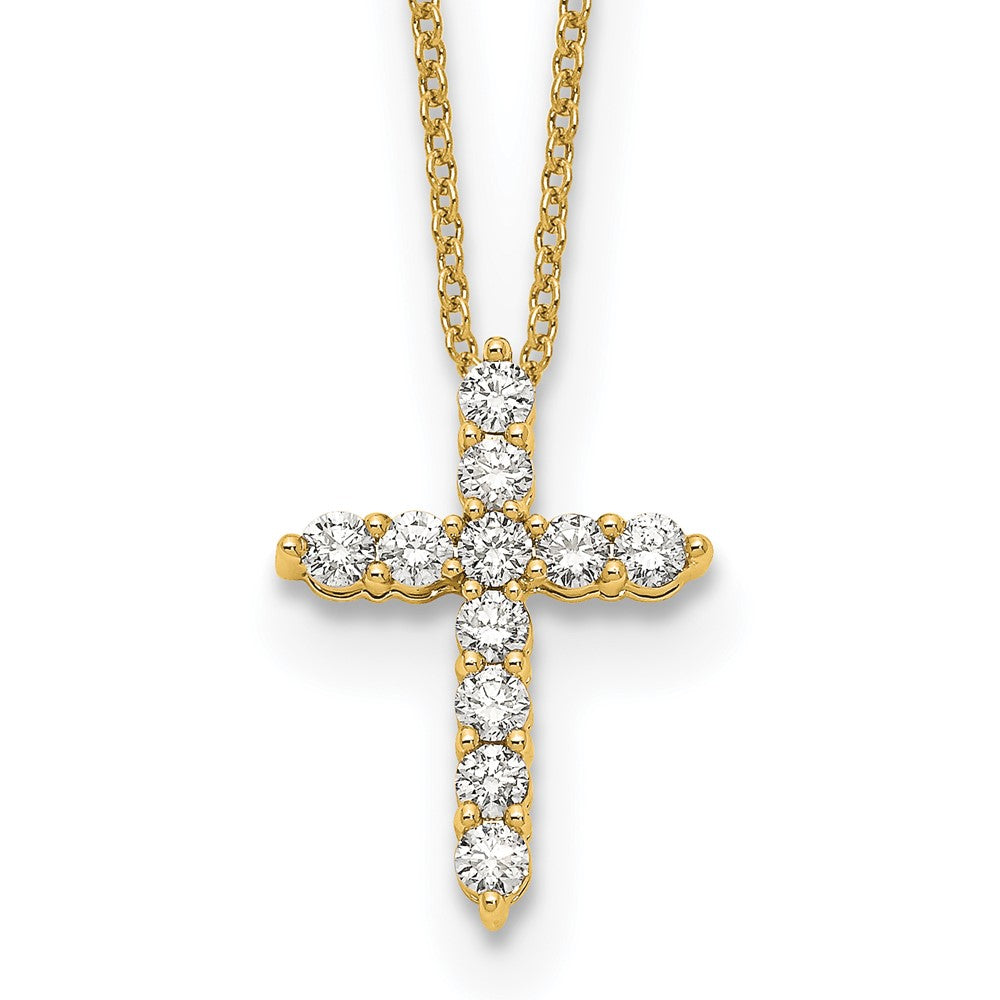 14k Gold Polished Diamond Cross Pendant Necklace 18"