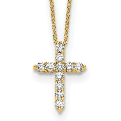 14k Gold Polished Diamond Cross Pendant Necklace 18"