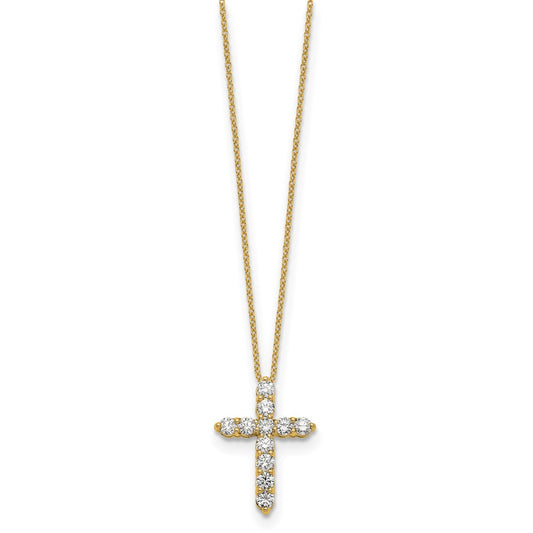 14k Yellow Gold Polished 1 Ct Diamond Cross Pendant Necklace 18"