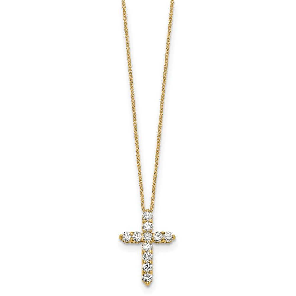 14k Gold Polished Diamond Cross Pendant Necklace 18"