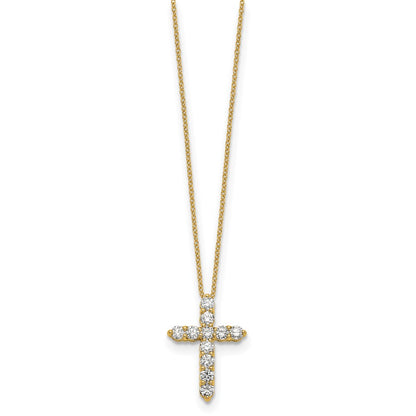 14k Gold Polished Diamond Cross Pendant Necklace 18"