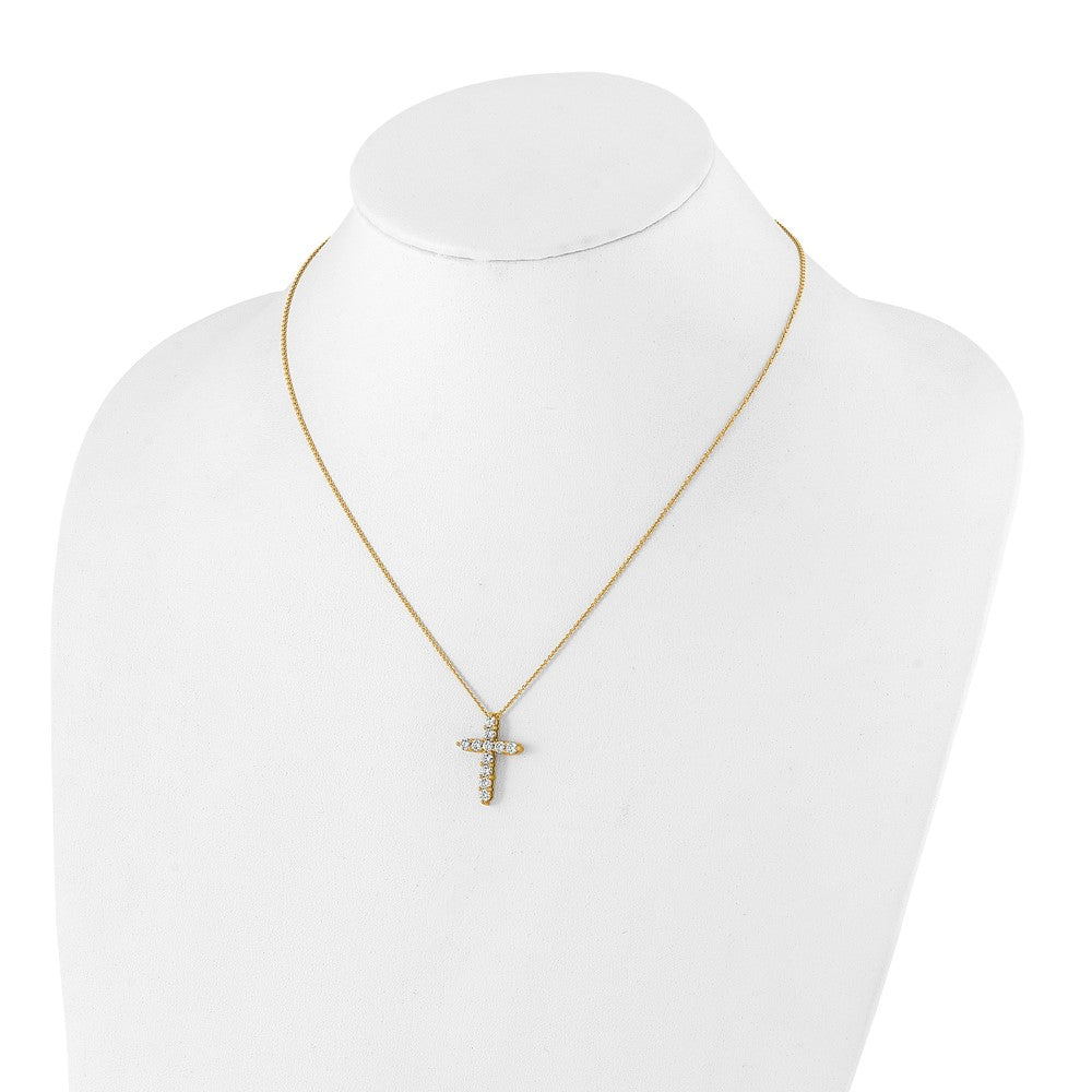 14k Gold Polished Diamond Cross Pendant Necklace 18"