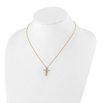 14k Gold Polished Diamond Cross Pendant Necklace 18"