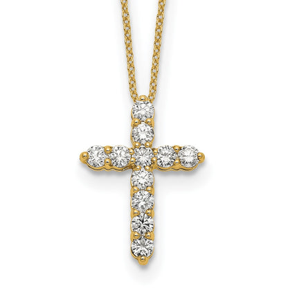 14k Gold Polished Diamond Cross Pendant Necklace 18"