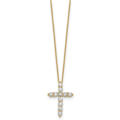 14k Gold Polished Diamond Cross Pendant Necklace 18"